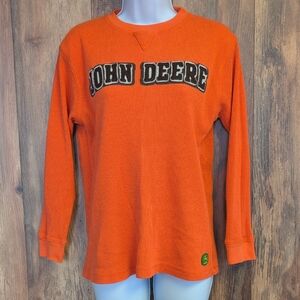 John Deere Orange Long Sleeve Waffle Knit Crop Shirt L                 R217